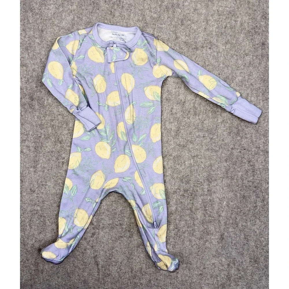 Members Mark Baby Girl 3 Month Full Zip Sleeper Purple Lemons
